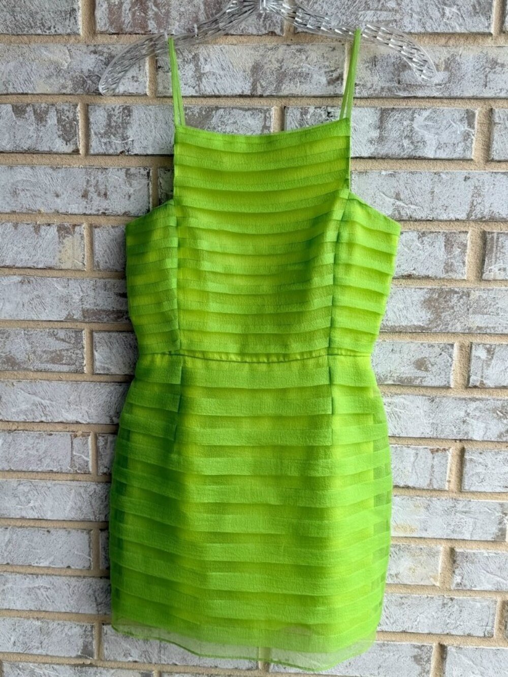 STAUD NWT Sleeveless Square Neck Kiwi Green Sheer Jacob Dress Women's Size 2